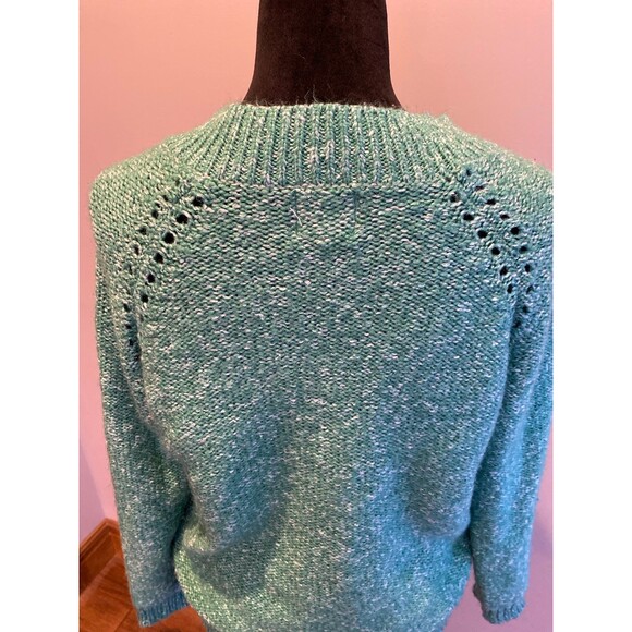 St John’s Bay Woman’s Green Sweater Sz Petite Large V Neck Cable Style SOFT! - Picture 9 of 12